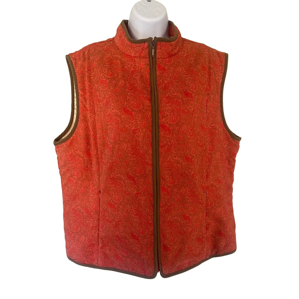 Columbia River Resort Quilted Paisley Vest Women's 1X Orange Brown Zip Front‎